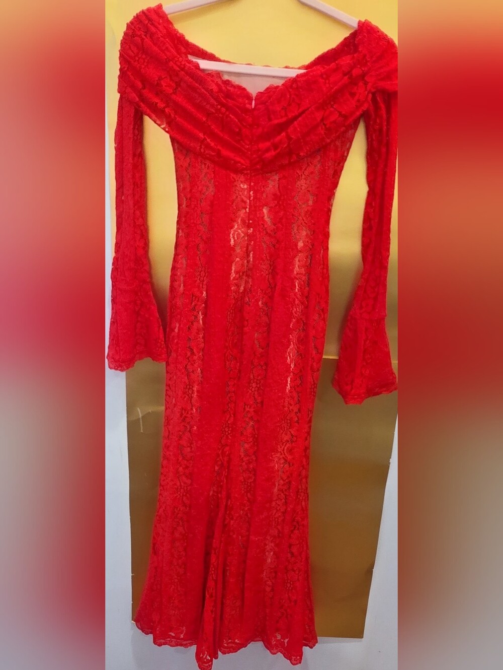 Red Lace Long Sleeve Sheer Chemise - Women Intimates - Picture 2 of 3